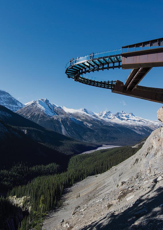 Columbia Icefield Skywalk viewed from below in Jasper National Park