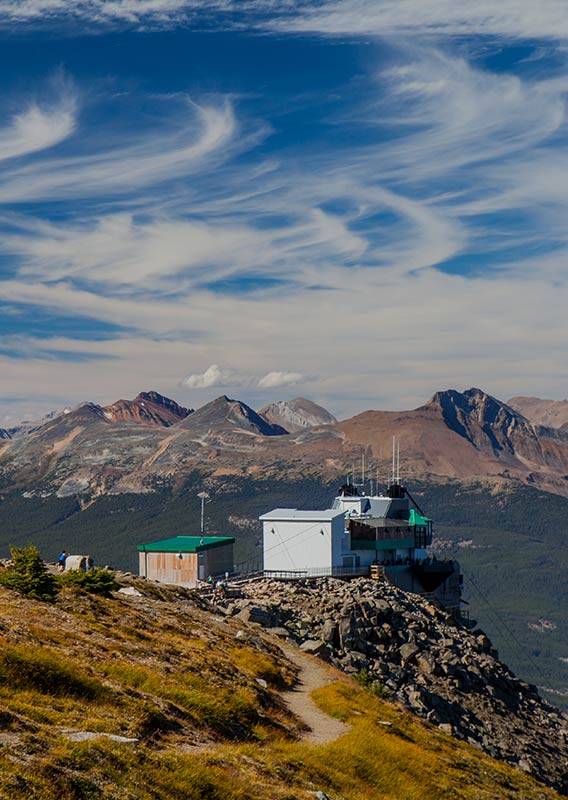 A hiking trail leads towards the Jasper SkyTram upper terminal.