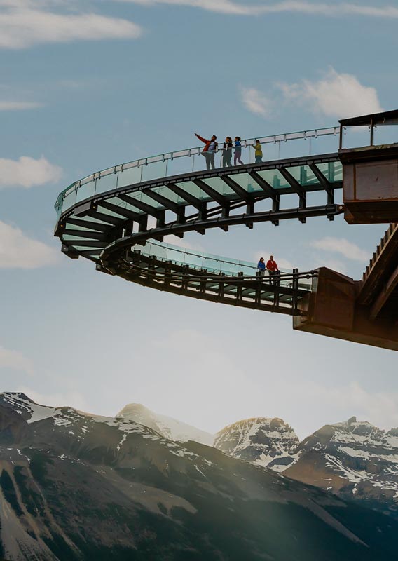 Upshot of people taking in the view on the Columbia Icefield Skywalk