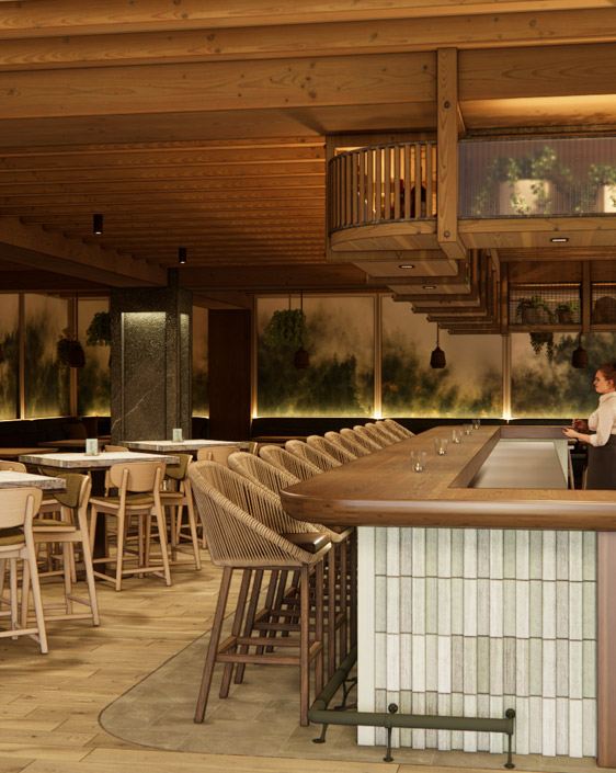 A rendering of the interior of the new Forest Park Hotel restaurant.