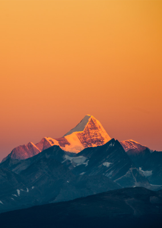 A mountain view at sunset, seen from the Jasper SkyTram tramway.