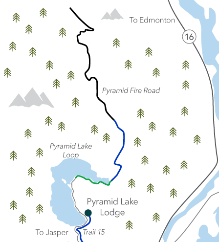 Map showing the location of winter trails near Pyramid Lake Lodge, Jasper.