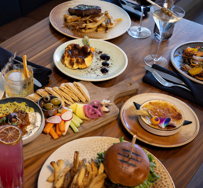 Top view of dinner entrees served at Terra