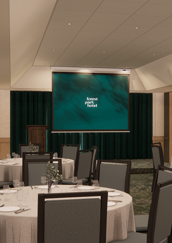 A rendering of the renovated Forest Park Hotel ballroom