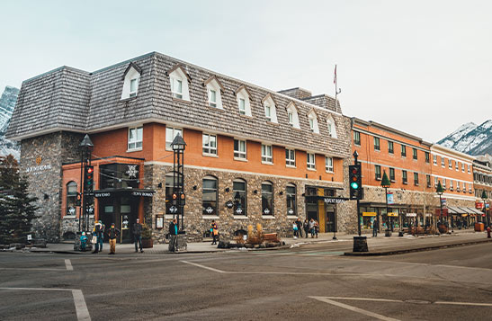 Mount Royal Hotel exterior in winter